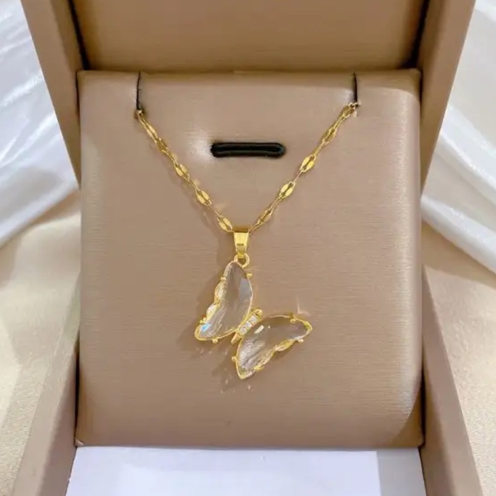 Gold Filled Cubic Zirconia Butterfly Necklace
